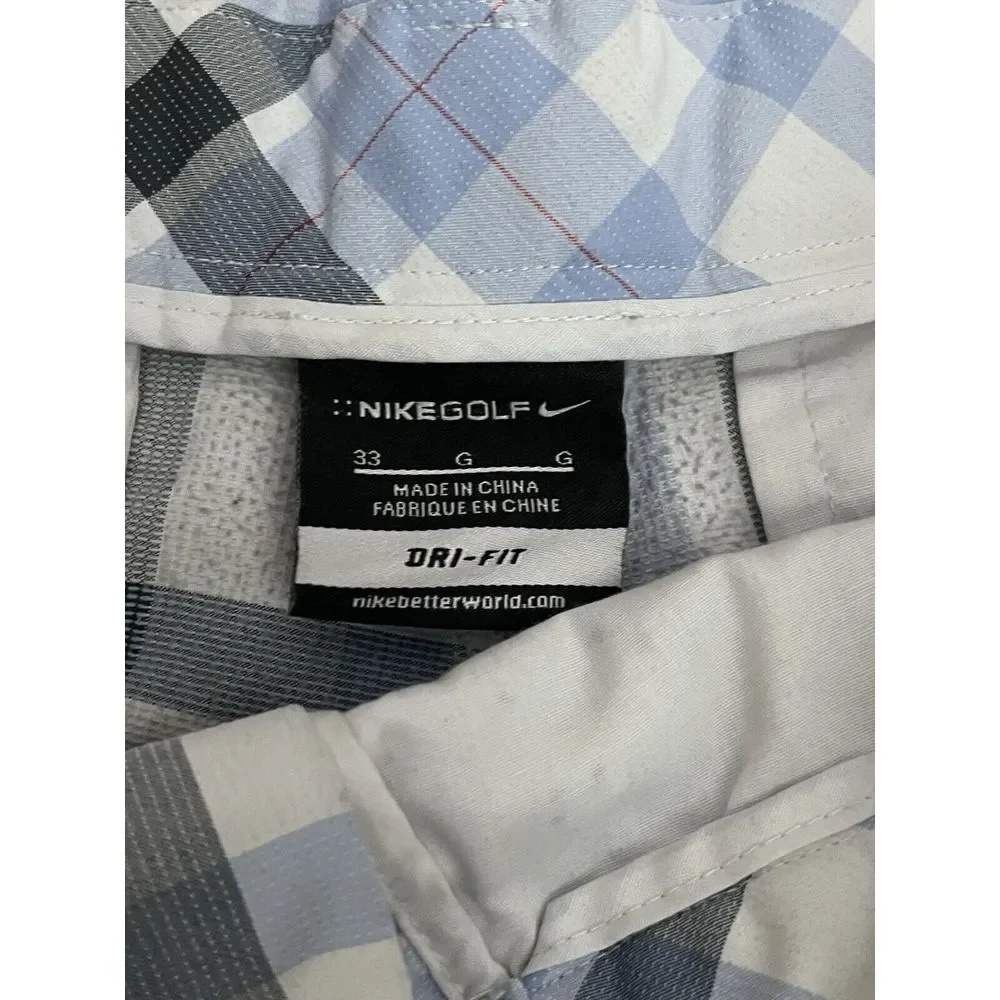Nike Golf Dri-Fit Blue Gray Plaid Active 12 inch Classic Fit Shorts Mens Size 33